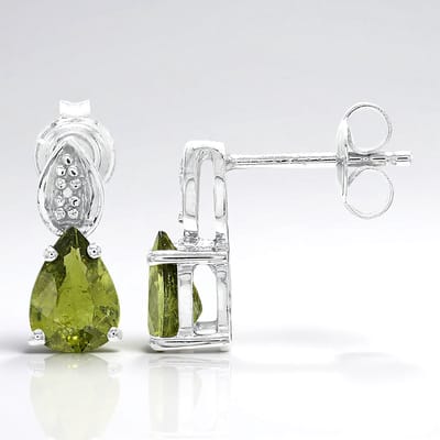 Cavill - 925 Sterling Zilveren Oorbellen - Platina Verguld - 1,2 ct Peervormige Groene Koper Toermalijn uit Mozambique - Moderne Elegante Sieraden