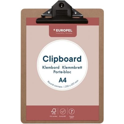Europel Klembord - Clipboard - Hout - A4 - 21 x 29,7 cm - 12 stuks