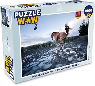 Puzzel Bokkend paard in de waterplassen - Legpuzzel - Puzzel 1000 stukjes volwassenen