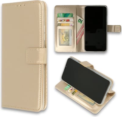 LuxeBass Hoesje geschikt voor OnePlus 10 Pro - Boekhoesje met kaartvakken - Goud gsm hoesje - telefoonhoes - telefoonhoesjes