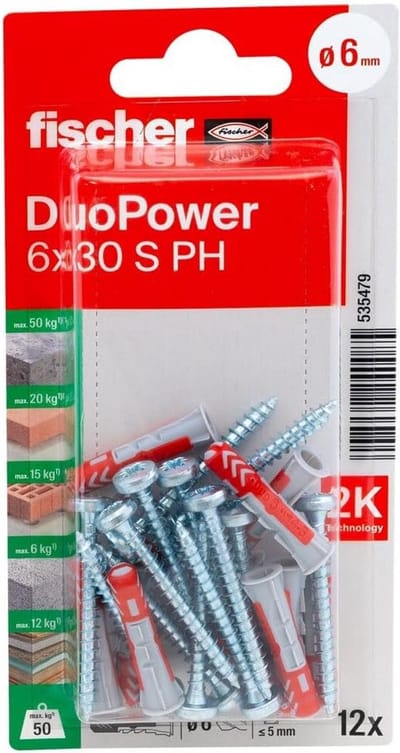 Set van 6 Universele Pluggen met Schroeven voor Diverse Materialen