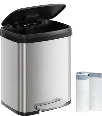SONGMICS - Prullenbak - Pedaalemmer - Prullenbak voor Keuken - 50 Liter - Met Deksel - Smal en Ruim - Metaal