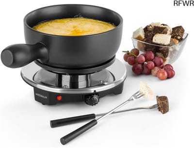 RFWR® Fondueset met Geëmailleerde Keramische Pan - Raclette en Kookplaat, 1200 Watt