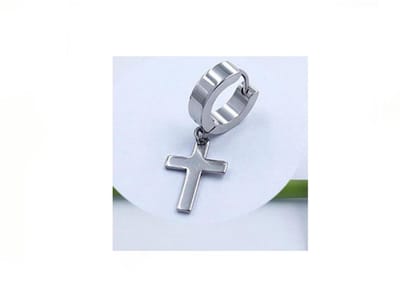 Oorring met kruis 4984 staal unisex