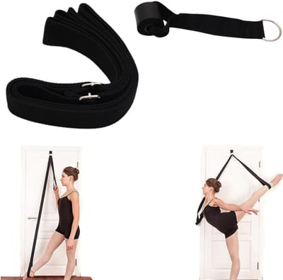 1 stuk – Yogatouw – Yoga-stretchband – Beenstrekker – Beenstrekband voor deuropeningen – Verstelbaar – Zwart – 3,8 cm x 3 m – Geschikt voor rek-, flexibiliteits- en evenwichtsoefeningen