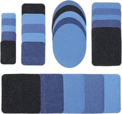 Jeans Reparatiesets - Stofstickers Denim - Kleding Verfraaien - Naadloze Strijkoplossing - 25 Stuks - Blauw Assorti