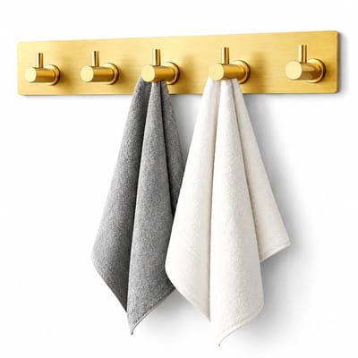 BOTC Handdoekhouder RVS - Handdoekhaakjes 5 in 1 RVS Zelfklevend - Rechthoekig Handdoek Haakjes - Goud