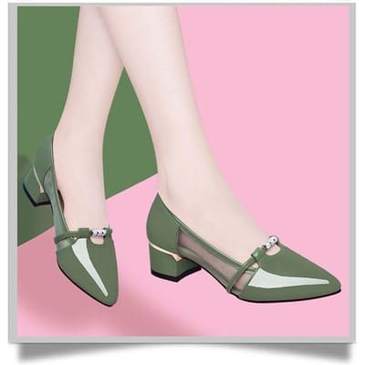 Dames Blokhak Enkelschoenen Dames Ondiep Leer Puntige Neus Middenhoge Hak Mesh Antislip Zachte Zool Werkschoenen Schoenen 40 groen