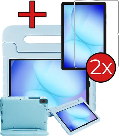 Hoesje - Geschikt voor Samsung Galaxy Tab A11 Plus / A9 Plus - Met 2x Screenprotector - Kinderhoes - Shockproof Bumper - Kidsproof Case - Tablethoes - Kinder Hoes Cover - Sky