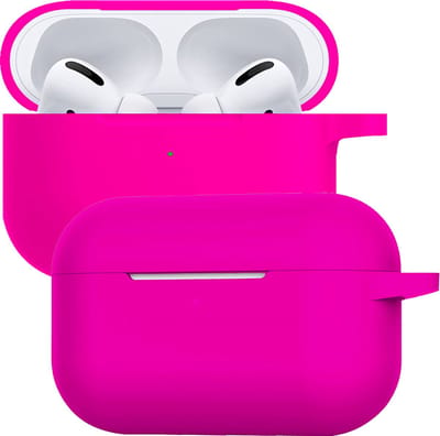 Case - Geschikt voor Apple Airpods Pro - Siliconen Hoes met Clip - Silicone Hoesje Cover - Donkerroze