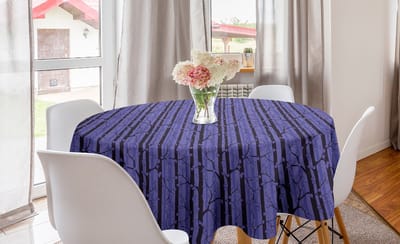 ABAKUHAUS Ronde Tafellaken Boom, Cirkelvormige Tafellaken Hoes voor Keukendecoratie in de eetkamer, 150 cm, Blauw Violet en Donkerpaars
