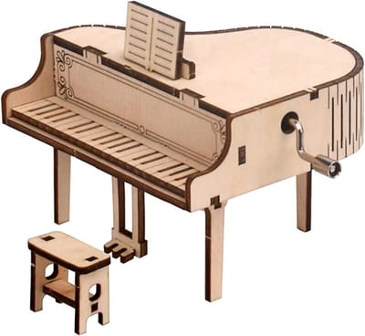 Muziekdoos Piano - Houten Doos - Ambachtelijk Knutselen - Hand Aangedreven - 10 x 9 x 7 cm - Houtkleur