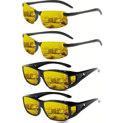 4 paar gepolariseerde nachtzichtbrillen anti-verblindings nachtrijbrillen voor mannen en vrouwen high-definition lenzen yellow