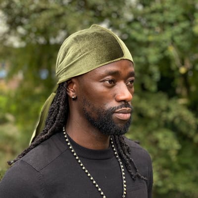 Fluwelen Durag / Velvet Du-rag / Do-rag / Bandana AfricanFabs® - Unisex - Mos Groen - Waves