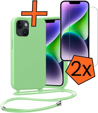 Hoesje Geschikt voor iPhone 13 Mini Hoes Met Telefoonketting Met 2x Screenprotector - Backcover Geschikt voor iPhone 13 Mini Case Met Koord - Groen