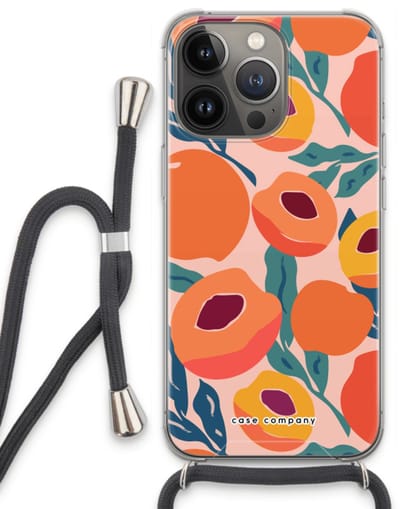 Case Company® - Hoesje met koord geschikt voor iPhone 13 Pro hoesje met Koord - Perzik - Telefoonhoesje met Zwart Koord - Bescherming aan alle Kanten en Over de Schermrand