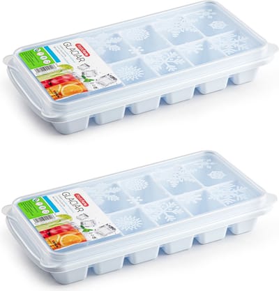 Plasticforte Tray met ijsblokjes - 2x - ijsklontjes vormpjes - 12 vakjes - kunststof - wit - 26 x 12 cm