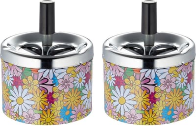 Set van 2x stuks gebloemde draaiasbakken met zilveren deksel - asbakken