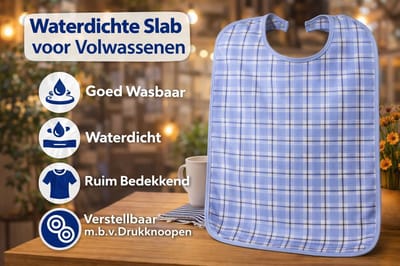slab voor volwassenen, 50 x 90 cm waterdicht , licht blauwe ruit , wasbare slabben voor senioren , slabben voor ouderen , grote slabben voor volwassenen , slabber voor volwassenen