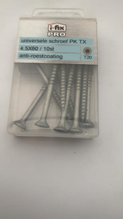 Hardhoutschroef. 4.5 x 60mm. lang. Platkop-Torx-T-20. 10 stuks Professionele Spaanplaatschroeven. Anti-Roest coating