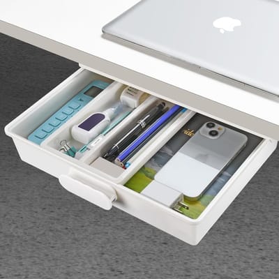 Onder bureaulade - Bureauopslag - Thuis kantoor - Zelfklevend ontwerp - 13.4x10.2x3.3 inch - Wit