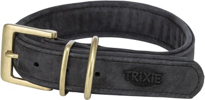 Halsband Nubuckleer Trixie - Zwart L 47-54x4 cm - Dubbel Gevoerd, D-ring