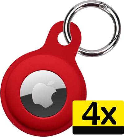 Hoesje Geschikt voor Apple AirTag Hoesje Sleutelhanger Houder - Siliconen Hoesje Geschikt voor Apple AirTag Hoesje - Donkerrood - 4 Stuks