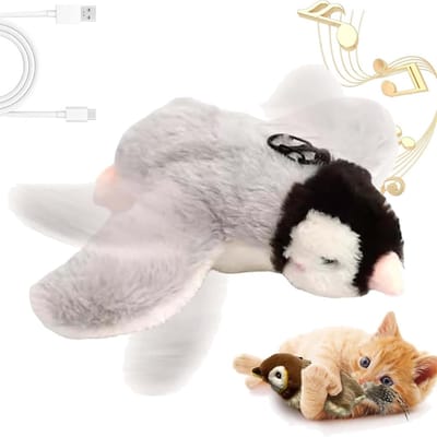 QTTVBTNA - Interactief flappy vogel kattenspeelgoed - Pinguïn - Interactief Katten Speelgoed - Geluid Maker en Vleugel Beweging - met catnip - USB Oplaadbaar - 1 Stuk