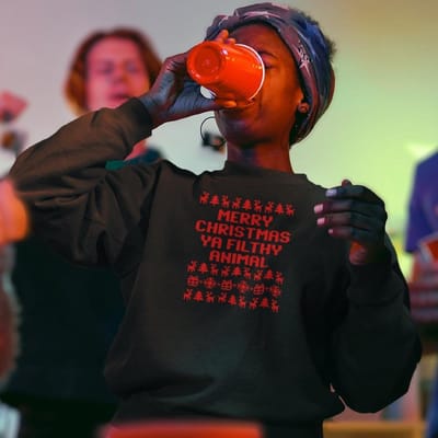 Zwarte Foute Kersttrui - Merry Christmas Ya Filthy Animal Red - Maat XS - Kerstkleding voor dames & heren