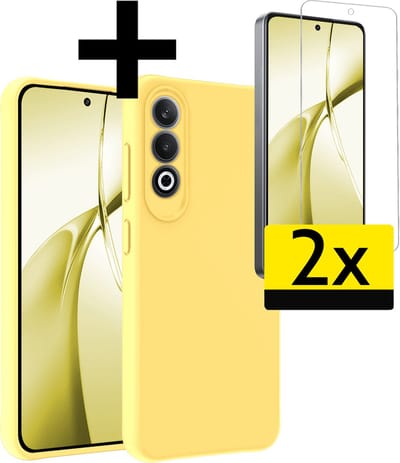Hoesje - Met 2x Screenprotector - Geschikt voor OnePlus Nord CE4 - Sterk & Shockproof - Back Cover - Siliconen Case - Telefoon Hoes - Telefoonhoesjes - Geel