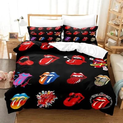 3D Print Rolling Stones Logo Beddengoed Set Dekbedovertrek Bedset Dekbedovertrek Kussensloop Dekbed Koningin Maat Jongens Volwassene 70x133cm 2pcs