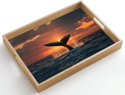 Dienblad hout 50x35 cm - Schootdienblad - Walvis staart - Water - Zonsondergang - Borrelplank rechthoek - Plateau dienbladen