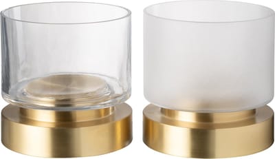 J-Line windlicht/vaas Pia - glas/koper - transparant/goud - small - 2 stuks - Ø 18 cm