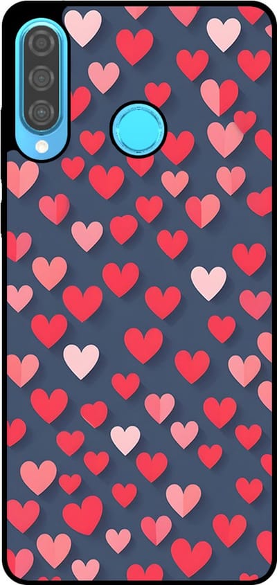 Smartphonica Telefoonhoesje Geschikt voor Huawei P30 Lite met Roze en Rode Hartjes Opdruk - TPU Backcover Case With Rosé and Red Heart Design geschikt voor Huawei P30 Lite