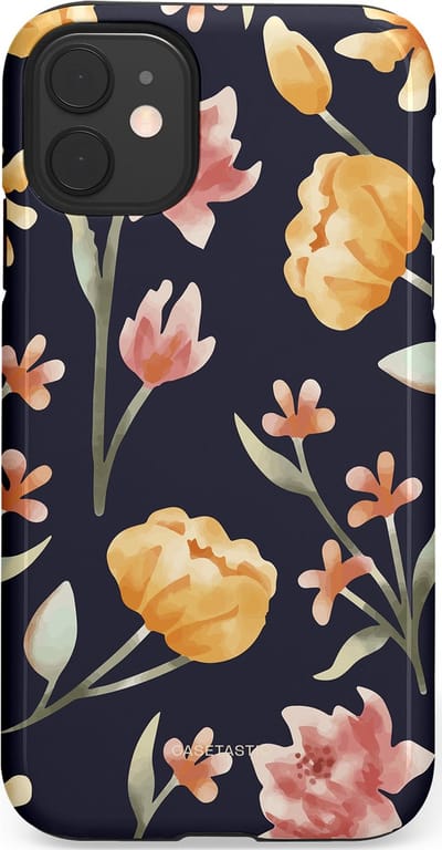 Casetastic Hoesje Geschikt voor Apple iPhone 11 - Stijlvolle Beschermende Duo-layer Case - Bloemen Nacht
