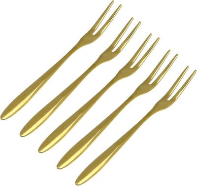 Saladevorken, roestvrij staal, kleine vorken, gouden 2-tandige vork voor cocktailvoorgerecht, dessertfeest, 5 stuks Goud