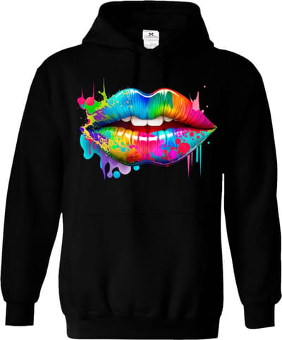 Dames hoodie-kleurige print-zwart-Lippen-Maat S
