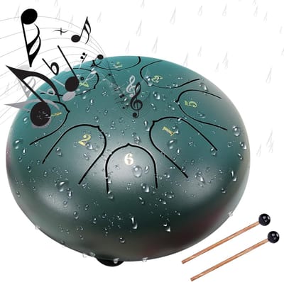 6 inch 8-tonige holle trommel - stalen tongtrommel - kindertrommel - buitentuin regentrommel - percussie-instrument - voor meditatie, entertainment, decompressie, muziek en cadeau - groen