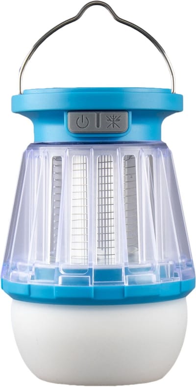 Rubytec Buzz USB Solar Lantaarn Insectenlamp - 13.5 x 8 x 8 cm - Oplaadbaar via Zonne-energie en USB - Vliegenvanger - Geen Batterijen - Hanglantaarn - 3 Lichtsterktes - ABS - Blauw