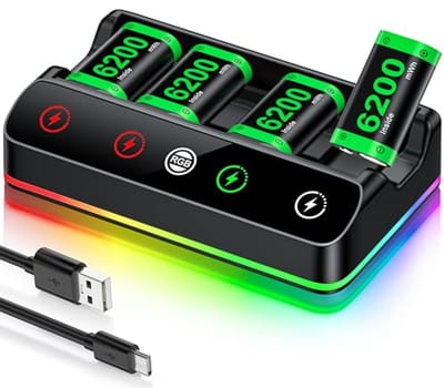 SnelShoppen - Oplaadbaar Batterijpakket voor Xbox One/Series Controller - 4x6200mWh Batterijen met Hoge Capaciteit, Lader/Koeling RGB, 25U Speeltijd,