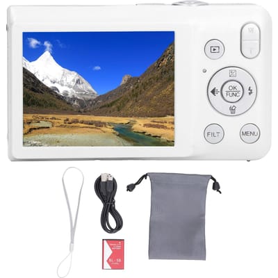 Appareil Photo Numérique HD 68MP Écran 2,7 pouces Zoom 16X Prise de Vue avec Minuteur Filtre Beauté Enregistrement Vidéo Compact blanc