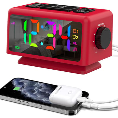 Kleurrijke digitale wekker met 7 kleuren en 4 kleurveranderende 5   dimbare grote LED-display rood