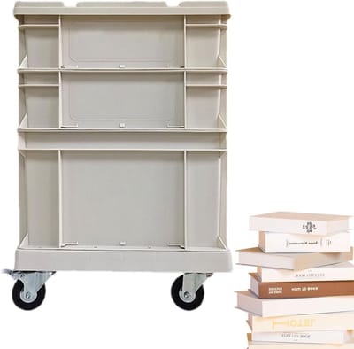 Opbergdoos met wieltjes - Verhuisdozen - Spullen organiseren - Stapelbaar met vergrendelbare wielen - 46 cm hoog - Grijs
