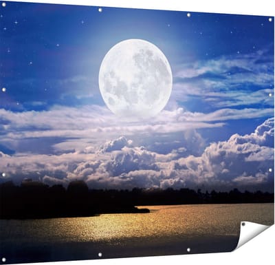Gards Tuinposter Volle Maan bij het Water - 150x120 cm - Tuindoek - Tuindecoratie - Wanddecoratie buiten - Tuinschilderij