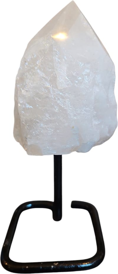 Ruwe Bergkristal op standaard met geslepen punt 11-14cm