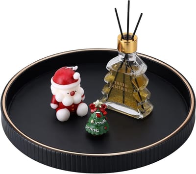 Ronde Tray van PU Leer voor Kaarsen en Parfum, Decoratieve Accessoires voor Salontafel en Eettafel, 30 cm (Zwart)