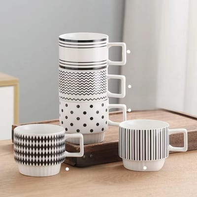 Tasse en céramique noire et blanche à motif géométrique, tasse à café de grande valeur, tasse de niche pour bureau 301-400ml