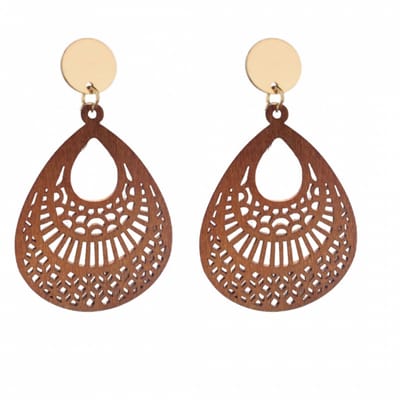 Clip oorbellen -Alma -hout bruin -goudkleurig- geen gaatje- Charme Bijoux