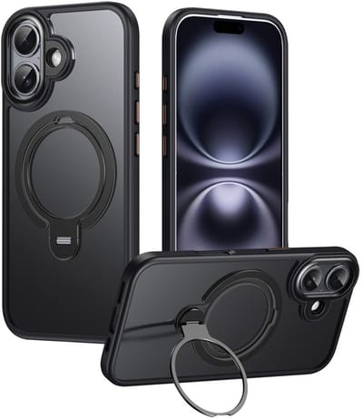 Coverup Hoesje - Geschikt voor iPhone 17 Hoesje - Coverup TPU Back Cover met 360° MagSafe Ring Kickstand - Zwart