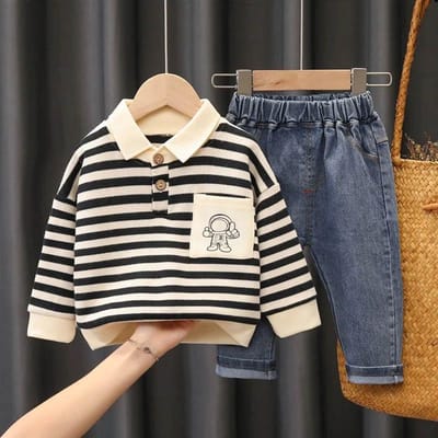 Costumes d'automne pour garçons, pull à manches longues en coton doux et confortable, deux pièces pour bébé, imprimé, vêtements mignons à la mode, printemps et automne 80